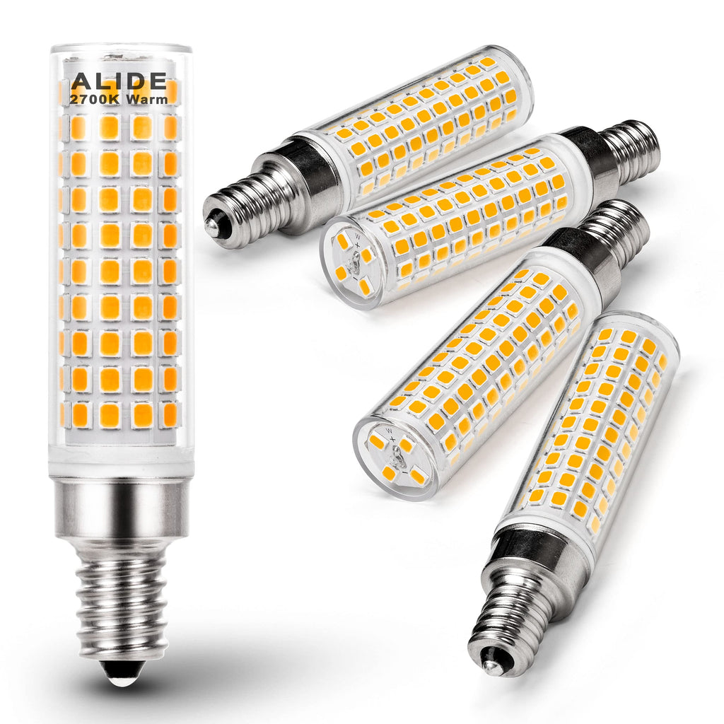 ALIDE E12 100 Watt Equivalent LED Candelabra Bulbs C7,Non-dimmable,2700K Warm White,1200LM T6 E12 10W LED Ceil Fan Light Bulbs for Chandelier Pendant Lighting,5 Pack