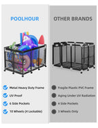 POOLHOUR Pool Float Storage – Outdoor Pool Toy Storage Organizer for Pool Noodles, Toys, Floats, Balls,Equipment, Mesh Rolling Storage Organizer Bin, Black
