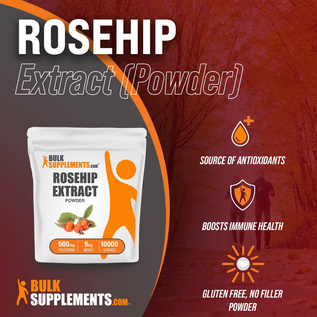BulkSupplements.com Rosehip Extract Powder - Rose Hips Supplement, Rosehip Powder - Herbal Supplement, Antioxidants Source - Gluten Free, 500mg per Serving, 5kg (11 lbs) (Pack of 5)