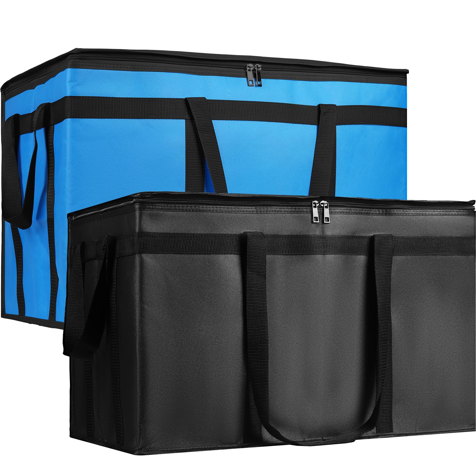 Bodaon 2PK Cooler Insulated Food Delivery Bag for Delivery Drivers, XXX-Large Thermal Bags for Catering/Hot Pizza, Travel/Camping/Picnic Basket，Grocery Reusable Warmer Frozen Essentials(Black +Blue)