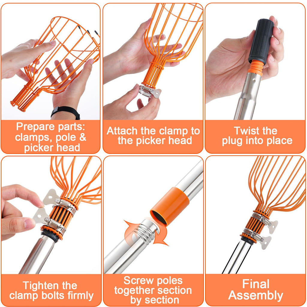 ALongwujin Fruit Picker Pole Tool with Basket Long Handle, 27-75 Inch Adjustable Fruits Picking Pole Tool for Apple Lemon Orange Mango Avocado Fruit Tree Picking