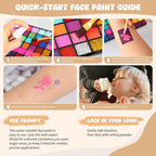 Pintada 54 Color Face Painting Kit for Kids - Non Toxic Water Activated Face Paint Palette with Stencils, Book, Brush & Sponges . For Halloween, Carnival, Party; Costume Makeup for Creative Activities