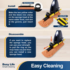 Yocada Sponge Mop Home Commercial Use Tile Floor Bathroom Garage Cleaning Total 2 Sponge Heads NOT 3 Telescopic Handle Squeegee from 42.5 to 52 Inches Easily Dry Wringing only 2 Heads