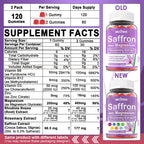 Saffron Supplements Gummies - 4 Months Supply - Saffron Extract 177mg 88.5mg, w/Magnesium Glycinate 400mg 200mg, Rhodiola Rosea, Rosemary, B6 B12 D3 for Calm, Nerve, Rest, Focus, Sugar-Free, 2 Pack