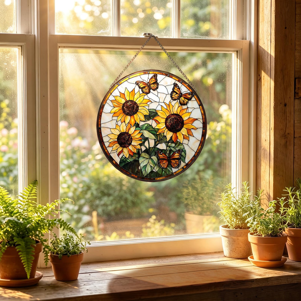 Zhuoyaju Stained Glass Window Hanging, Stain Glass Suncatcher, 7.8 x 7.8 in