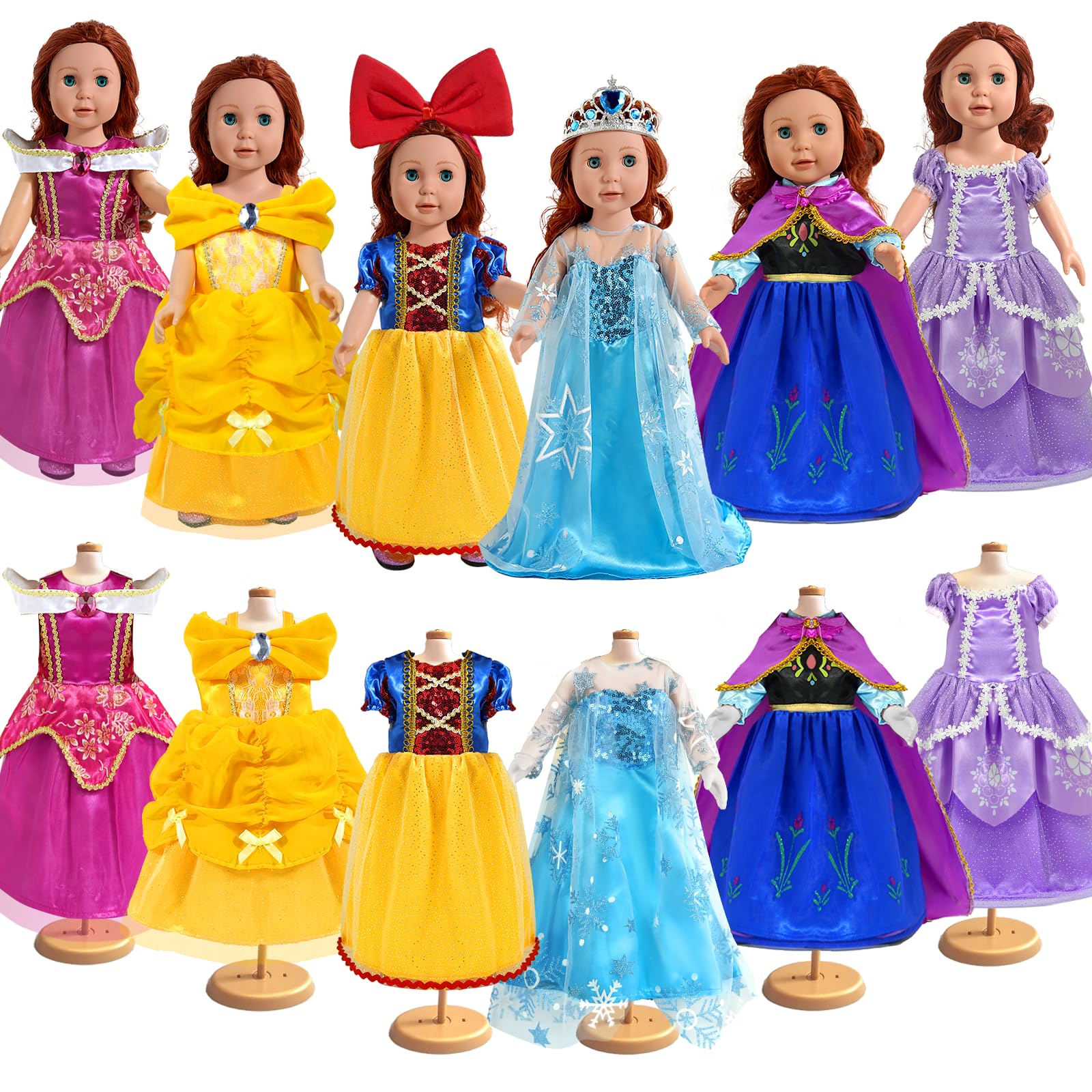 WONDOLL 18 inch Doll Clothes Accessories - 6Pcs Different Princess Costume Dress(NO Doll)