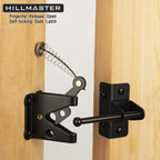 HILLMASTER Self Locking Gate Latch for Wooden Fence with Steel Spring Cable Pull,Heavy Duty Gravity Fence Latch for Metal Gates,Vinyl Fence,Gate Hardware Gate Door Lock for Outdoor Pool,Black Finish