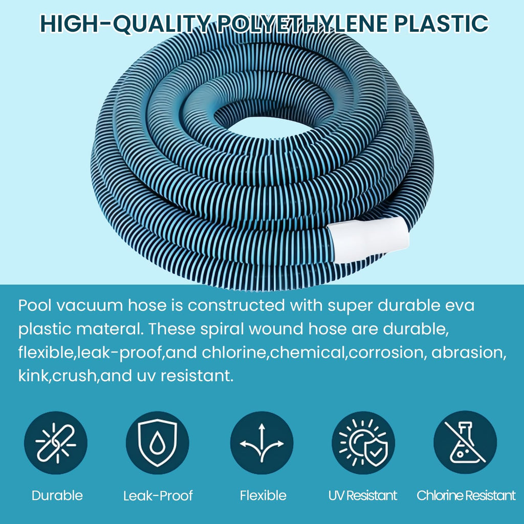 POOLWHALE Professional 1-1/2-Inch x 40-Feet Swimming Pool Vacuum Hoses and Weighted Rotatable Handle Vacuum Head with Wheels, Perfect for Above Ground and Inground Pools