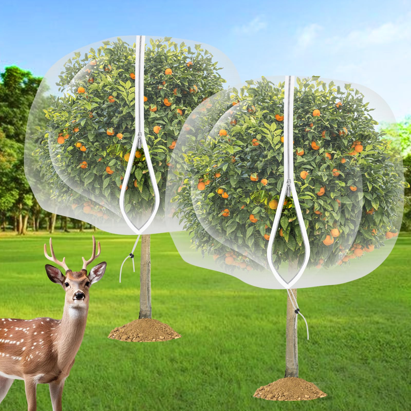 2PCS Large Fruit Tree Netting with Drawstring and Zipper, 6 x 6.6FT Blueberry Bush Netting Cover, Garden Bird Netting Plant Cover for Protect Plant Fruit Flower from Birds, Bugs, Cicadas, Insects