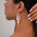 Sylph Silver Chandelier Earring for Women Copper, Long Tassel Dangle Drop Earrings, Leaf Huggie Earring Bohemian Jewelry Gifts for Everyday Wear
