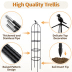 SORANGEUN 1 Pack Garden Obelisk Trellis for Climbing Plants Outdoor, 6FT Adjustable Metal Plant Support with 3 Decorative Tops, Black Rustproof Trellis for Roses, Tomatoes, Clematis & Vines