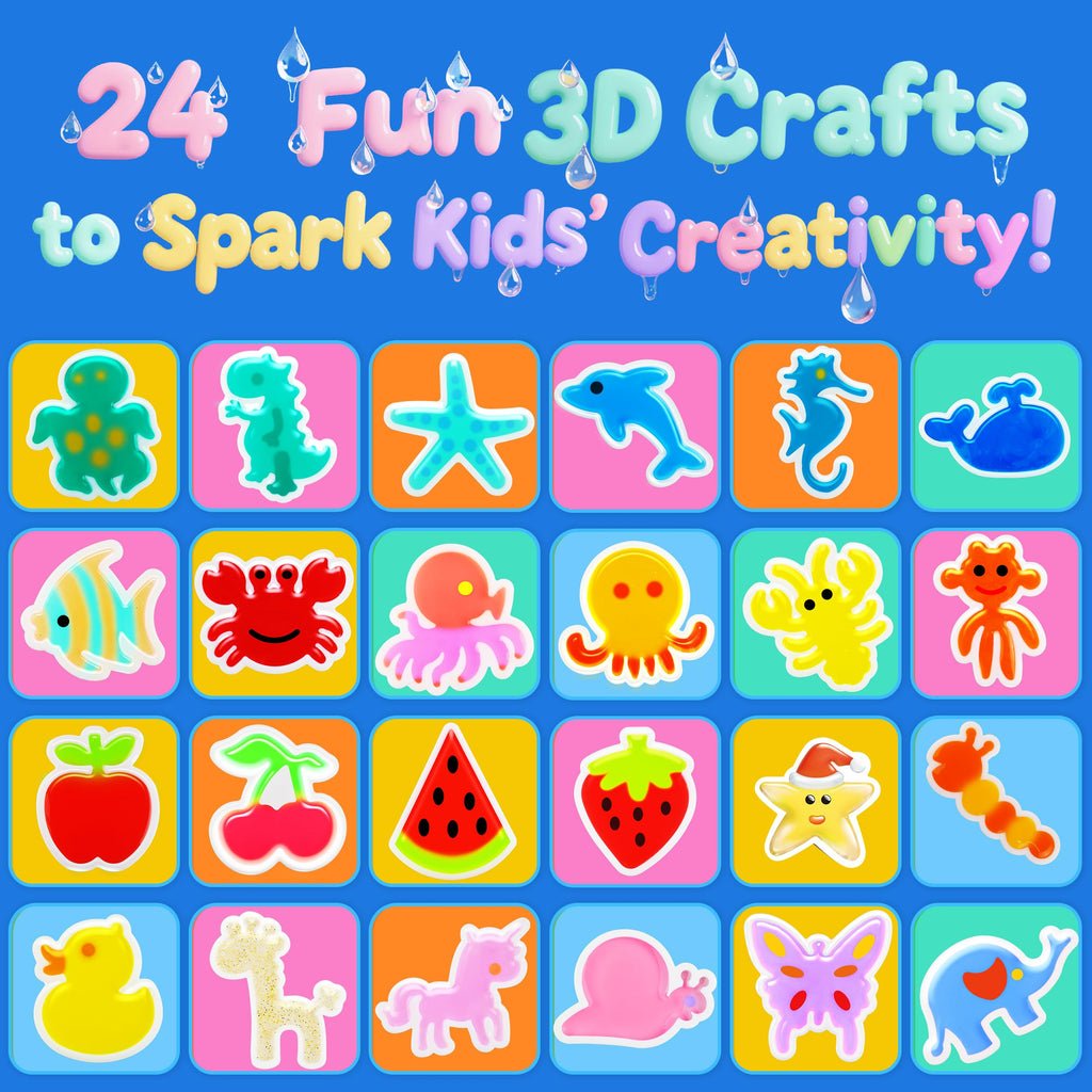 QANIY Magic Water Elf Toy Kit for Kids with 20 Gels and 24 Molds, Aqua Fairy,Fun DIY Craft Kit, Squishy Maker, Magic Water Art Kit Favors, Kids Christmas Gifts Crafts Ages 4-8