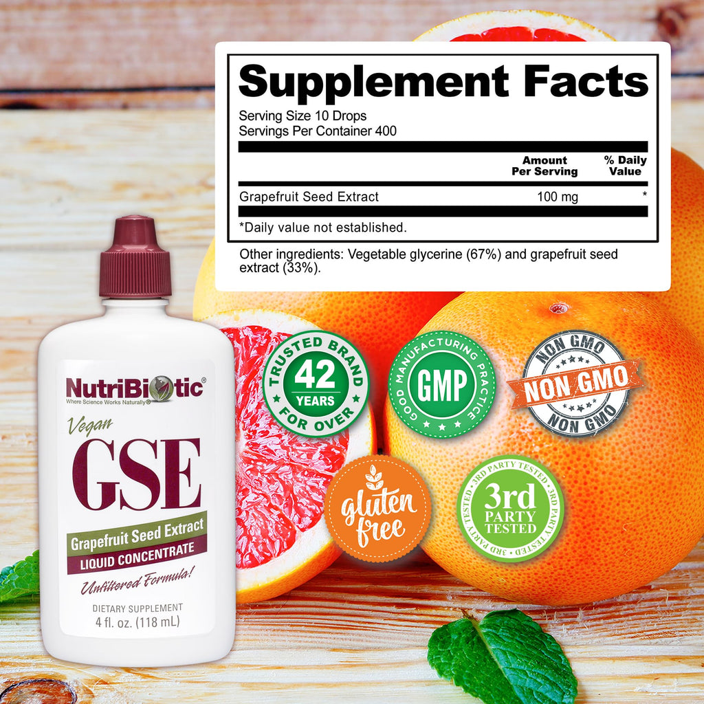 NutriBiotic – GSE, 4 Oz Liquid | The Original Grapefruit Seed Extract Premium Concentrate with Bioflavonoids | Vegan, Gluten Free, Non-GMO (Pack of 2)