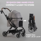 Kicari All-Terrain Dog Stroller for Small to Medium Dogs, Pet Stroller for Dogs & Cats Outdoor Walks, One-Hand Easy Fold, Double-Layer Anti-UV & Waterproof Canopy & Breathable Mesh, Charcoal Gray