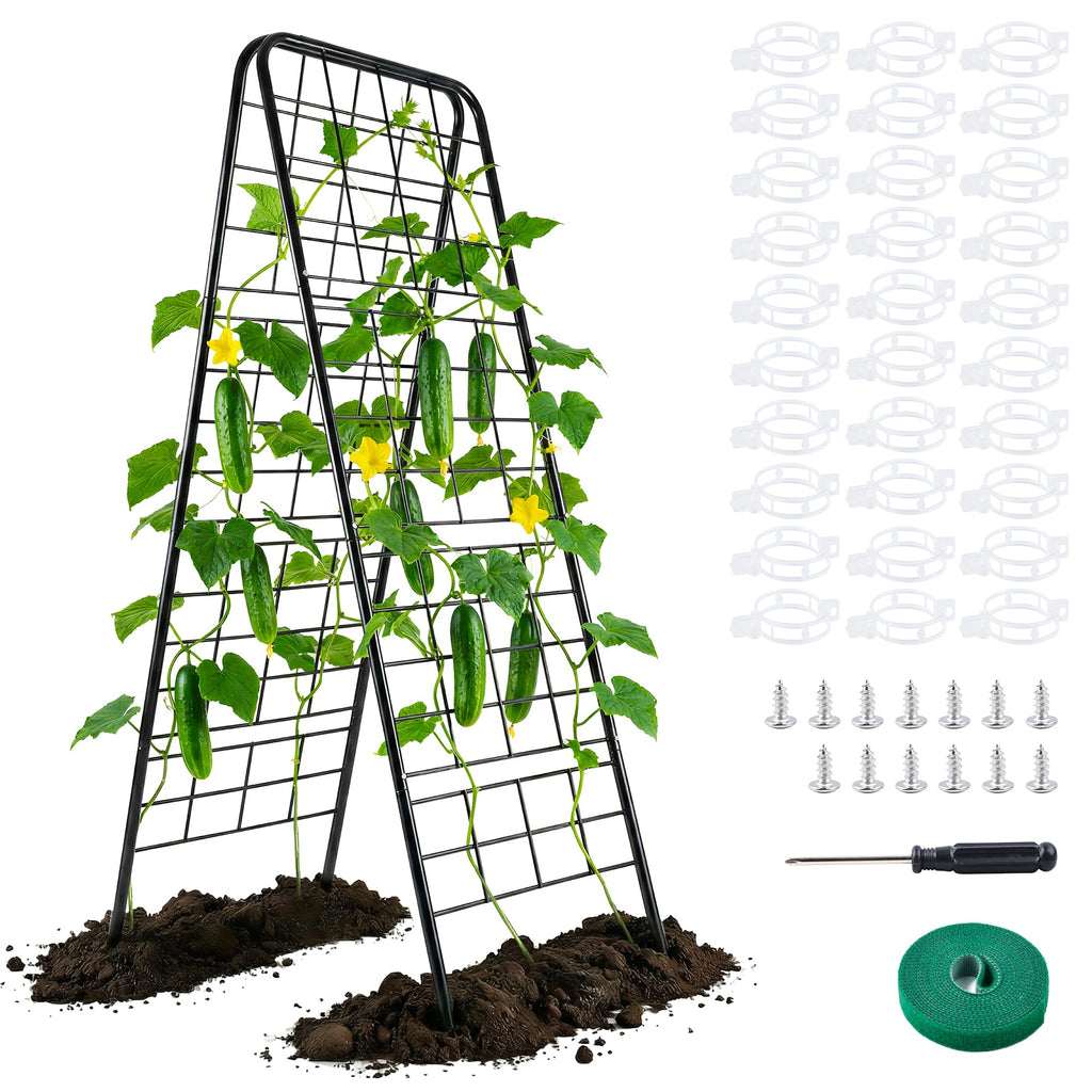 WAENLIR 50x17inch Cucumber Trellis Tomato cage with Dense Steel Grid–A-Frame Heavy Duty Metal Trellis for Raised Beds, Cattle Panels for Garden Trellis for Climbing Plants Outdoor (Black, 50x17inch)