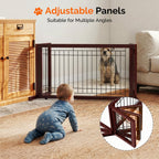 Bonnlo Free Standing Dog Gate, 39" - 68" Wide Pet Gate for Fireplace Stairs Doorways, Wooden Adjustable Pet Fence Indoor, Christmas Tree Gate (Cherry)