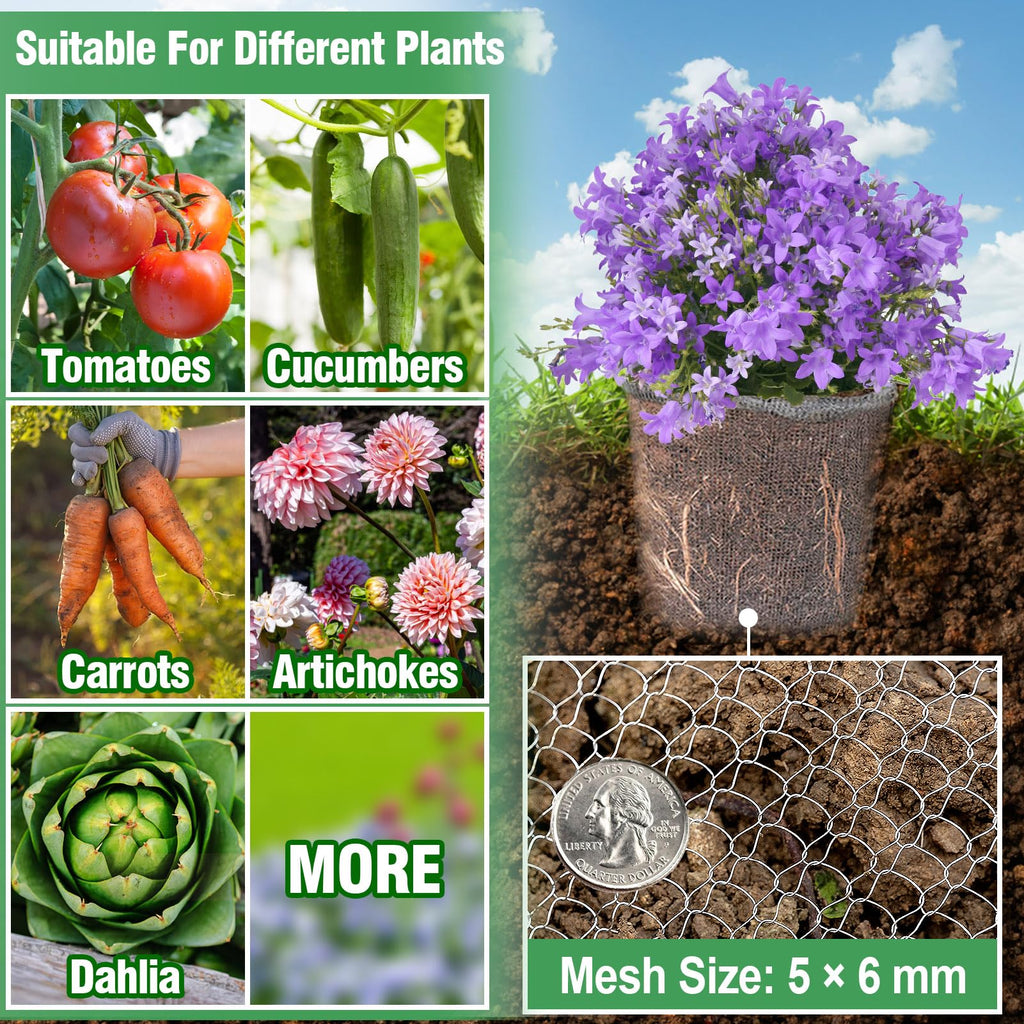 Aulock 5 Gallon Plant Root Protector for Gopher Voles Moles, 6 Pack Stainless Steel Guard Baskets Cages