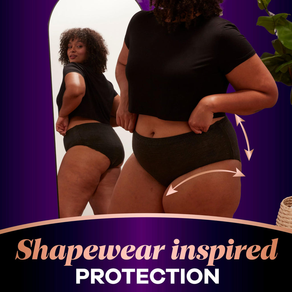 Always Discreet Boutique Incontinence and Postpartum Underwear for Women, Maximum Protection, Small/Medium, Black, 20 Count