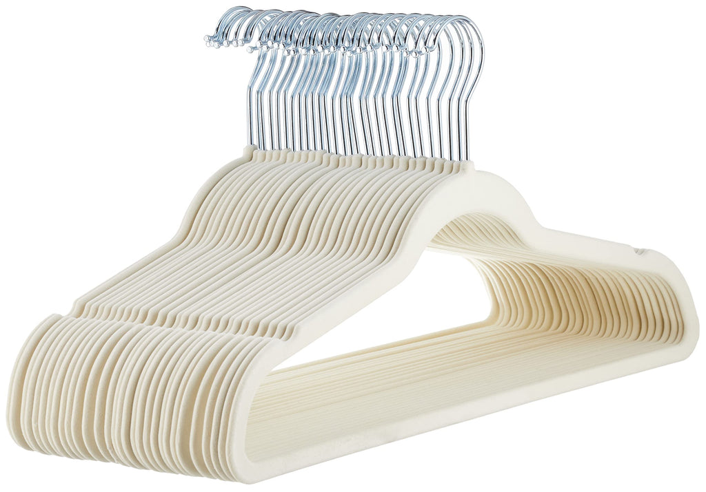 Amazon Basics Slim Velvet Non-Slip Space Saving Suit Clothes Hangers, Closet Organizer, Ivory/Beige, 30-Pack