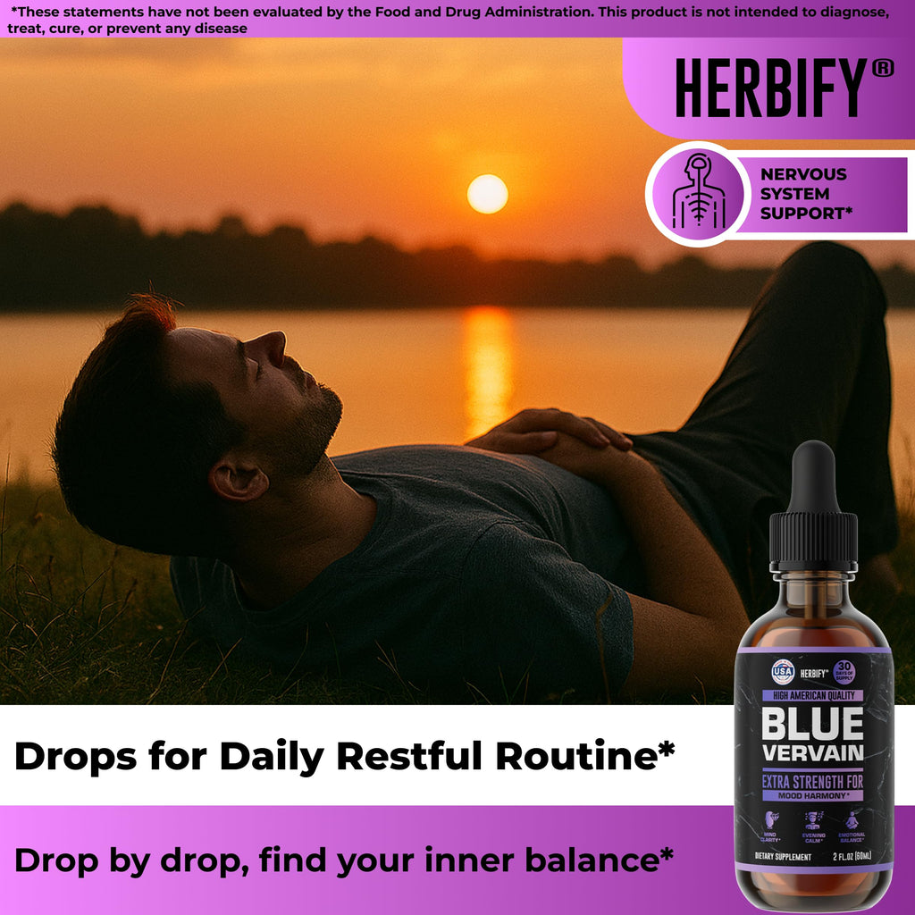 HERBIFY Blue Vervain Drops – Verbena Tincture – Vervain Supplement for Mood & Balance – Vervain Liquid Extract – Verbena Hastata (30 Days Supply) 2 Fl Oz Made in USA