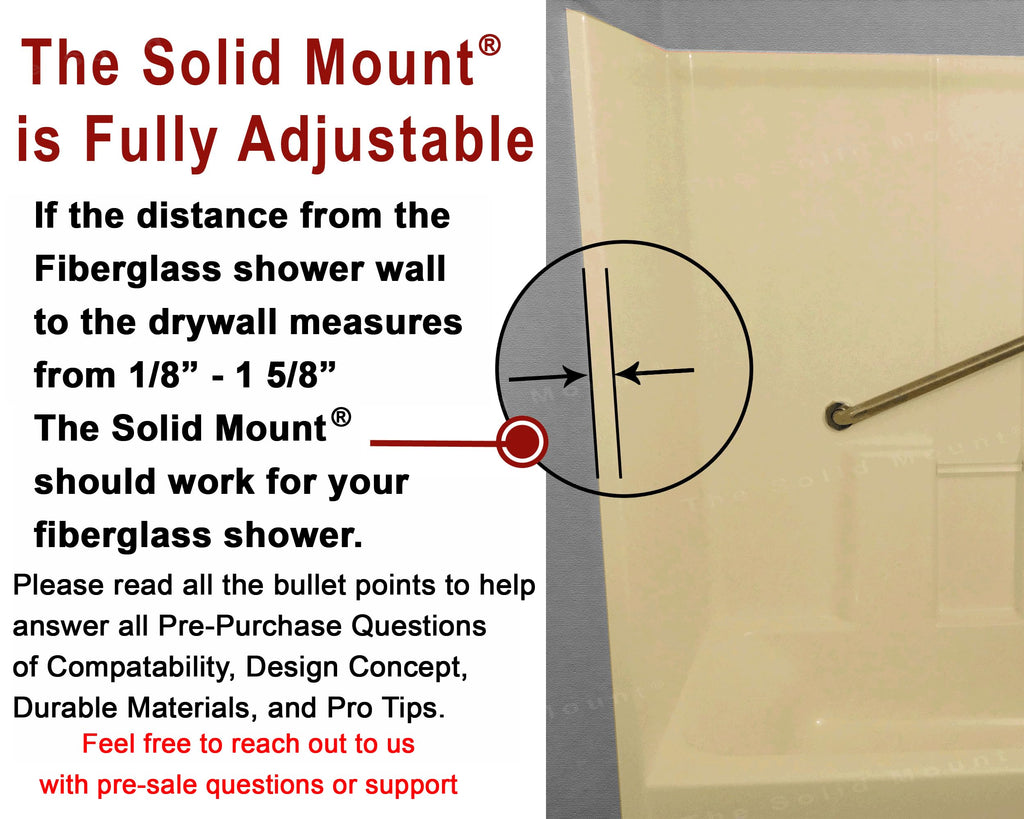 Grab Bar Mounting Kit for Fiberglass Showers – One-Piece Adjustable Spacer System – Precision Trim Fit for Stud Anchoring – Prevents Rotation & Uneven Compression – Made in USA