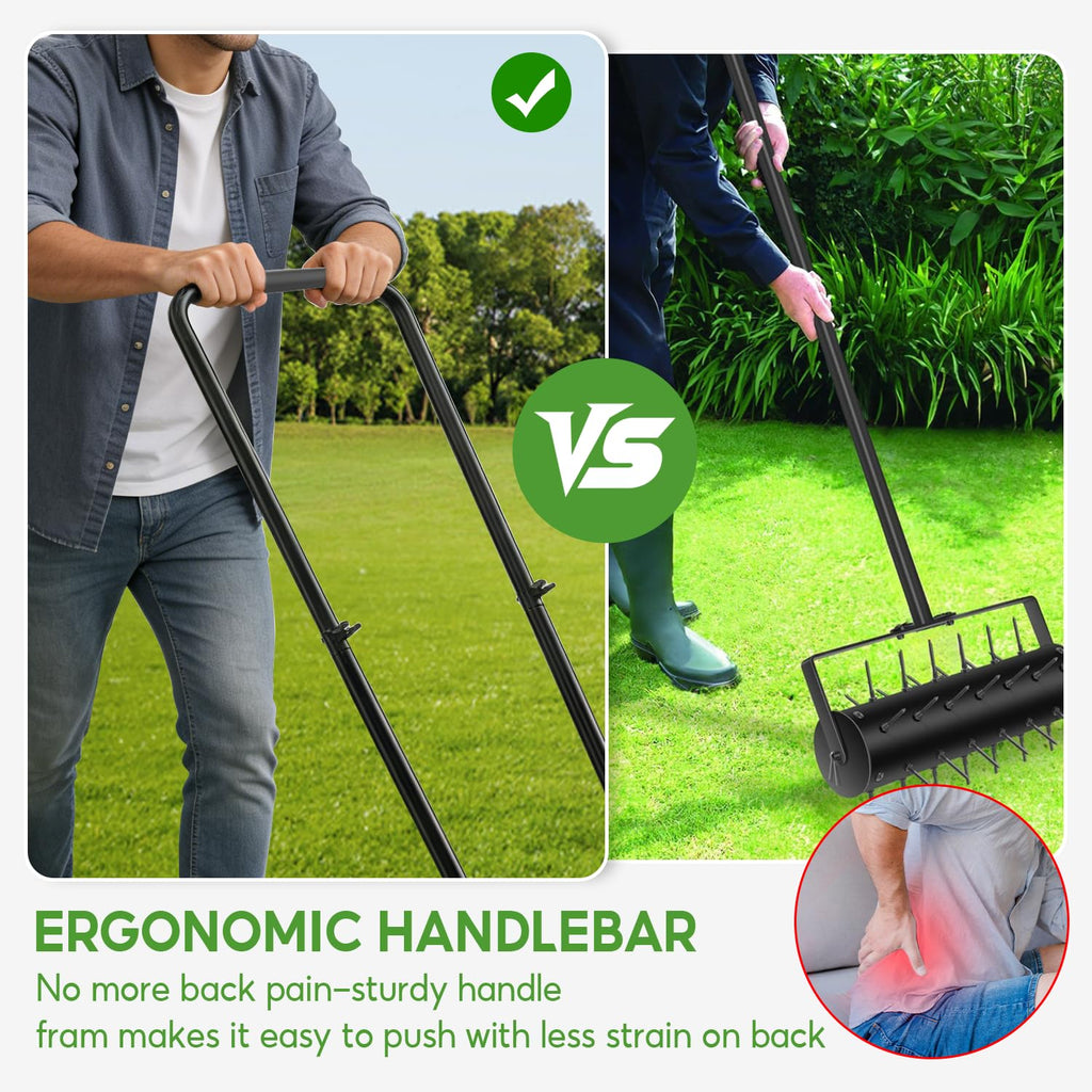 Lawn Aerator Tool, Heavy Duty Manual Lawn Aerators with Dual Weight Up to 100 lbs, Yard Aerator Lawn Tool with 39 Spikes, Grass Aerator for Lawn Care
