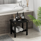 Glavbiku Bamboo Shower Bench, Shower Stool for Shaving Legs with Non-Slip Feet Storage Shelf Safe and Stable, Kids Adults Sauna Chair for Spa, Bathroom, Bedside, Living Room, Outdoor Side Table