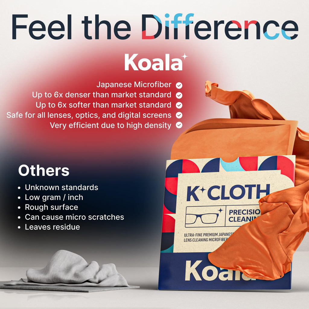 Koala Lens Cleaning Cloth | Japanese Microfiber | Glasses Cleaning Cloths | Eyeglass Lens Cleaner | Eyeglasses, Camera, VR/AR Headset, and Screen Cleaner | Pink & Orange (Pack of 3)