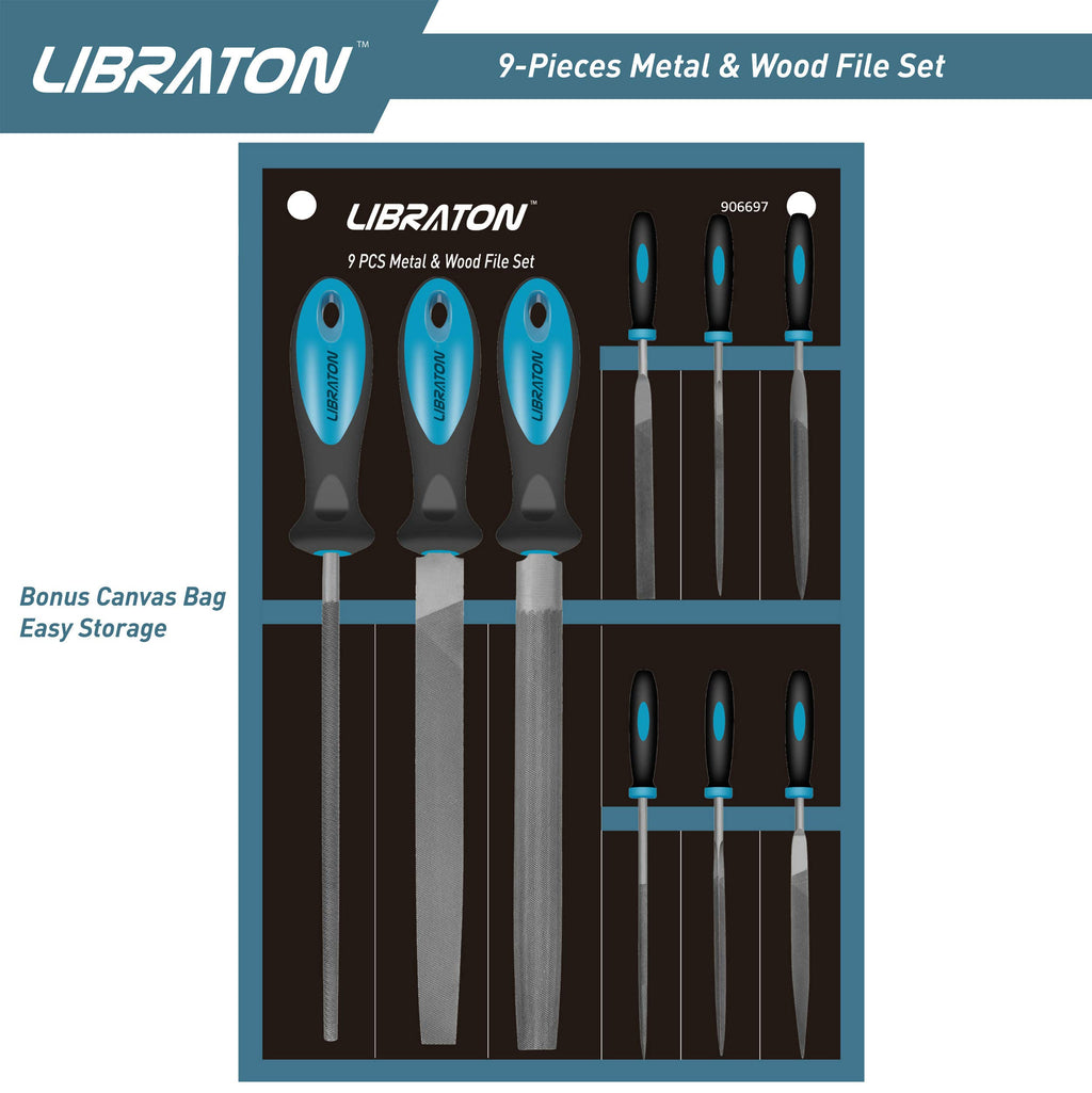 LIBRATON Metal Files - 9pc Set, Needle, Flat, Round, Half-Round Files for Metal & Woodworking