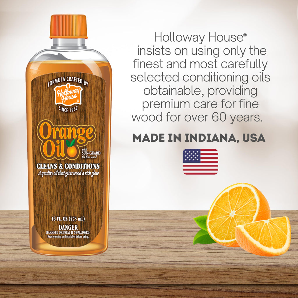 Holloway House Orange Oil Cleaner 16oz, 6Pk w/Sun-Guard for Fine Wood | Cleans & Conditions | Removes Soap Scum from Shower Doors, Stainless, Tile & Sinks | Natural Oil That Gives Wood a Rich Glow