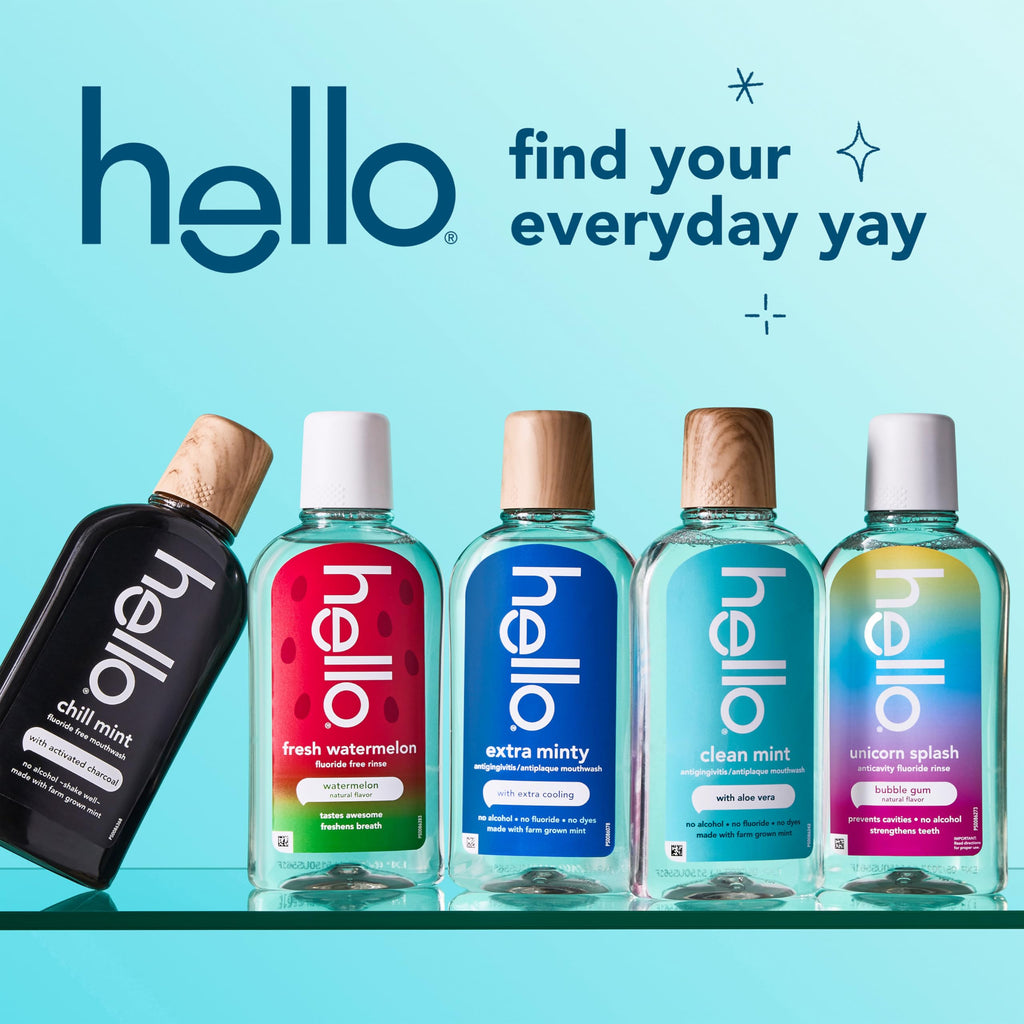 Hello Chill Mint Alcohol Free Mouthwash with Activated Charcoal, 17.6 Fl Oz, Fluoride Free Mouthwash with Farm Grown Mint and Coconut Oil, Vegan, Minty Oral Rinse (Pack of 3)