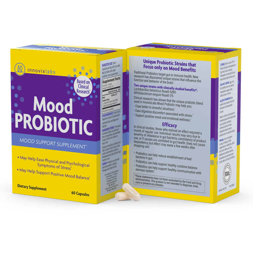 InnovixLabs Mood Probiotic for Women & Men, Clinically Studied Digestive & Mood Support Supplement, Lactobacillus helveticus Rosell-52ND & Bifidobacterium longum Rosell-175, 60 Capsules (Pack of 2)