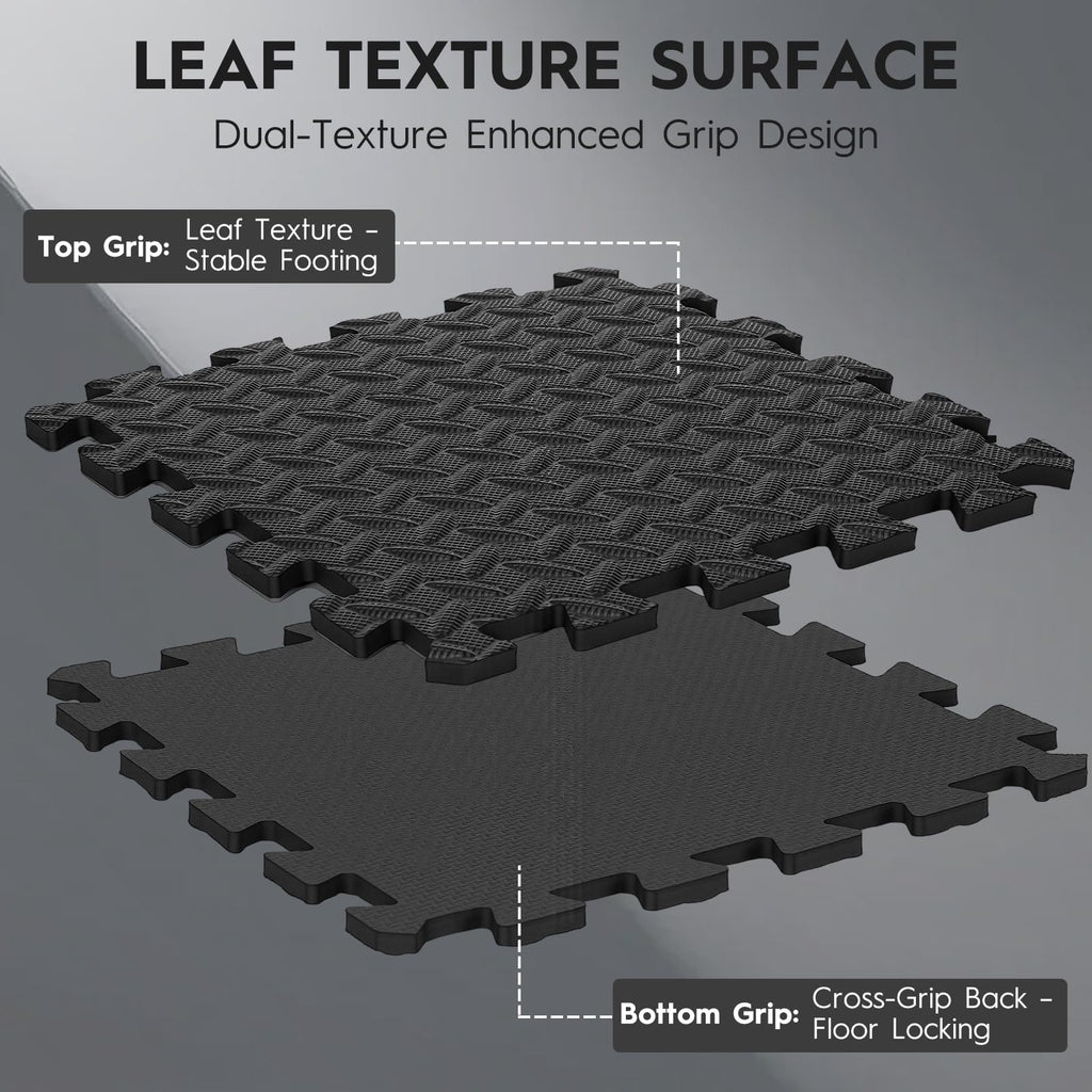 Haulcove 18pcs Puzzle Exercise Mat, 12.6"x12.6"x0.4", 18sqft EVA Interlocking Foam Floor Tiles, Non-Slip, Protective, Water-Resistant Flooring for Home Gym & Workout Equipment, Black