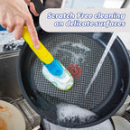 Scrub Daddy Dish Daddy Dish Wand & Connector Head, Soap Dispensing Dish Brush, Texture Changing Washing Up Sponge With Liquid Handle, Dish Sponge with Built-in Scraper, Scrubbing Head & Stand - Yellow