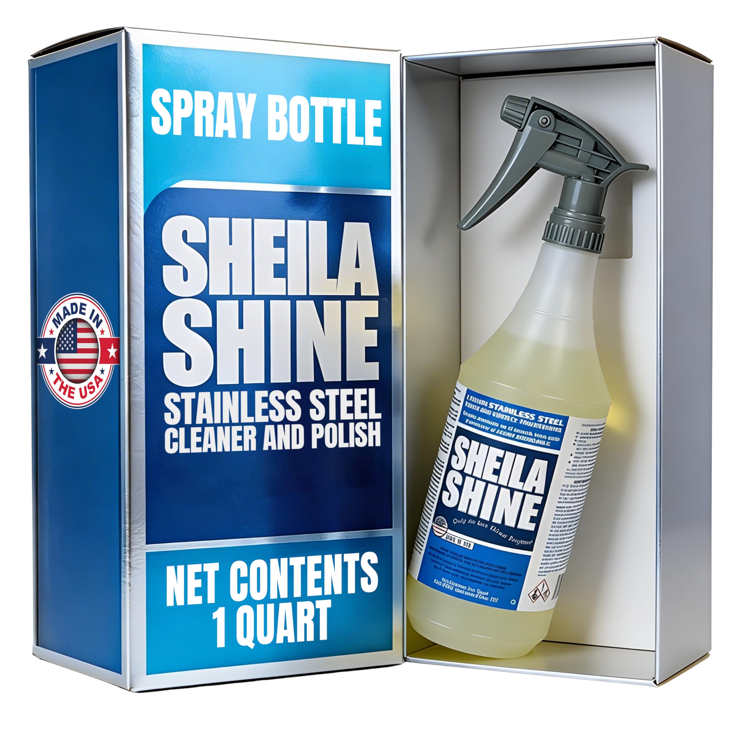 Sheila Shine 32oz Stainless Steel Cleaner and Polish - Cleans, Polishes & Protects Kitchen Appliances, Refrigerators, Sinks, Ovens & Grills - Leaves Streak Free Shine - Stainless Steel Spray Cleaner