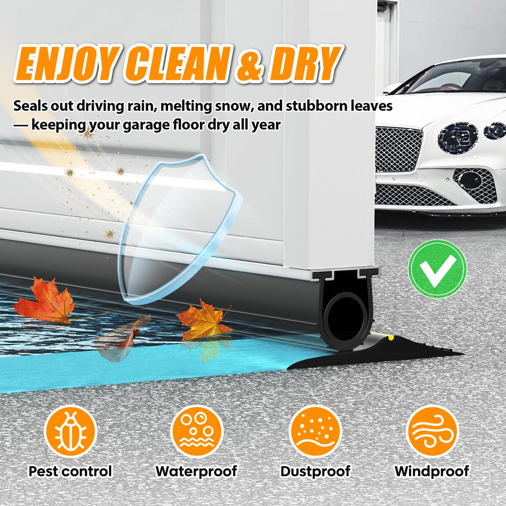 Jin&Bao 5/16" T-End Garage Door Seal Bottom Rubber Weather Stripping with 2 End Plugs, Weatherproof Seal Replacement Strip Dust & Pest Proof Threshold Buffering Garage Door Sweep (10FT, Black)