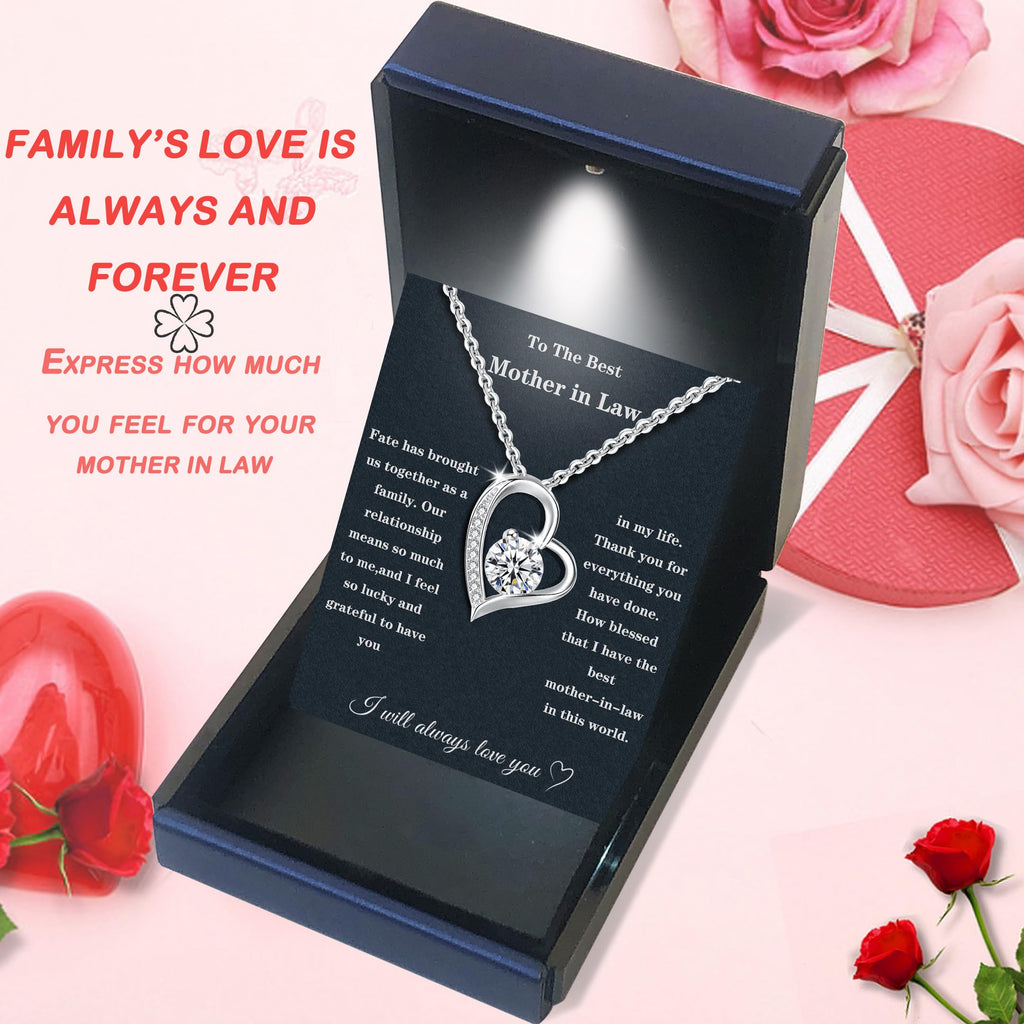 Mother In Law Necklace 925 Sterling Silver Mother In Law Christmas Gifts Mothers Day Gifts For Mother In Law With Message Card &Gift Box (688-Love heart01)
