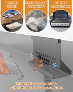 Rear Grease Drainage System for Blackstone Griddle 36" 28" 22" 17" – Large Capacity Grease Catcher Funnel with Integrated Magnetic Gate, 3.5FT Silicone Hose, Sealed Bucket W/Lid & 12-Pack Foil Liners