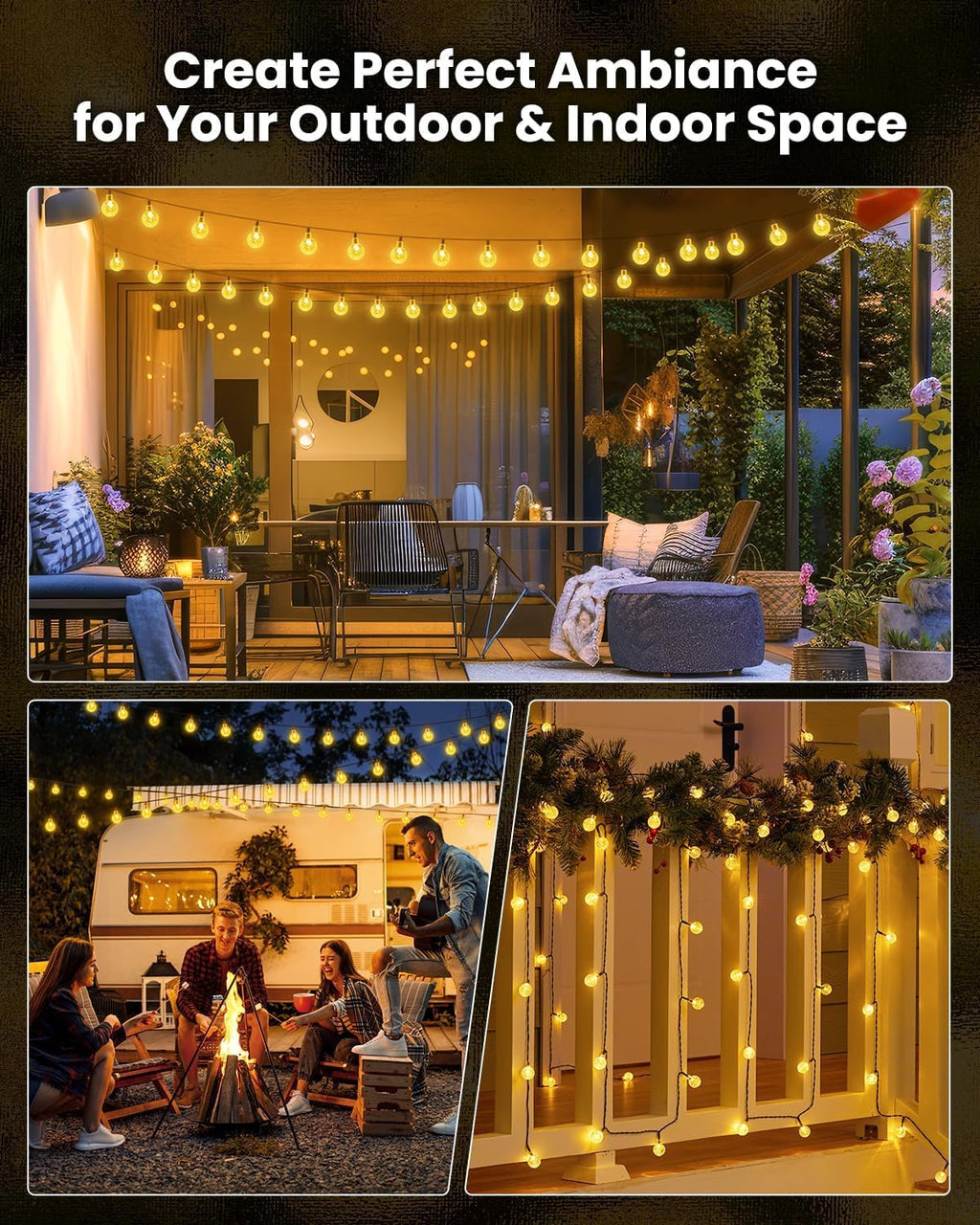 Brightown Solar String Lights Outdoor Waterproof, 2 Pack Total 120 LED 73 FT, Solar Powered Patio Lights with 8 Lighting Modes for Garden Yard Porch Wedding Party Decor (Warm White)