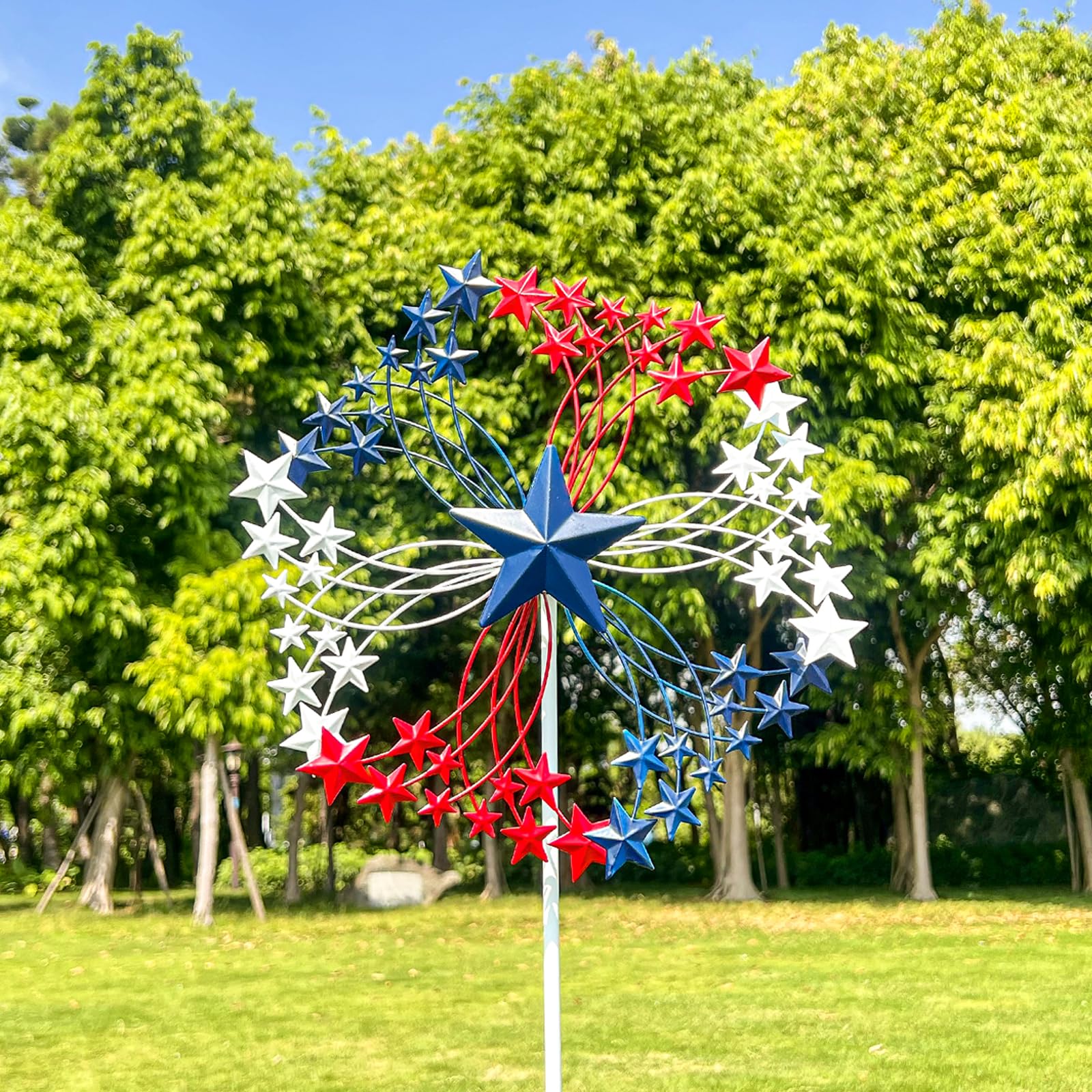 XLSWAIN Patriotic Star Metal Wind Spinner Outdoor, 47.3" H