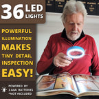Vision Aid 30x Hands-Free Magnifier with Ultra Bright 36 LED Lights and Case - 40x Loupe Magnifying Glass with Stand for Reading Jewelry Coins Watch Hobby Crafts Close Work