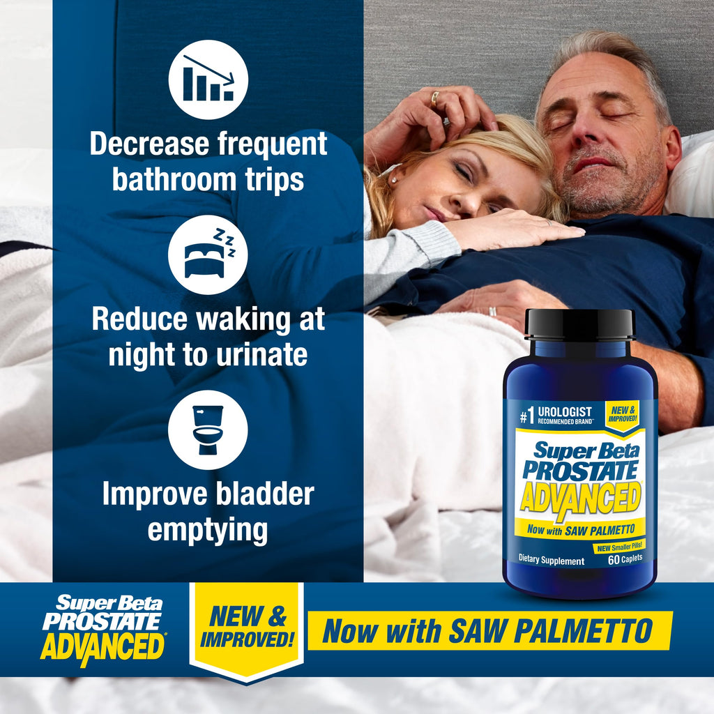 SUPER BETA PROSTATE Advanced with Saw Palmetto - Prostate Health Supplements for Men, Bladder & Urinary Support with Beta-sitosterol, Reishi, Saw Palmetto, Vitamin D, Zinc Oxide, Selenium - 120 Count