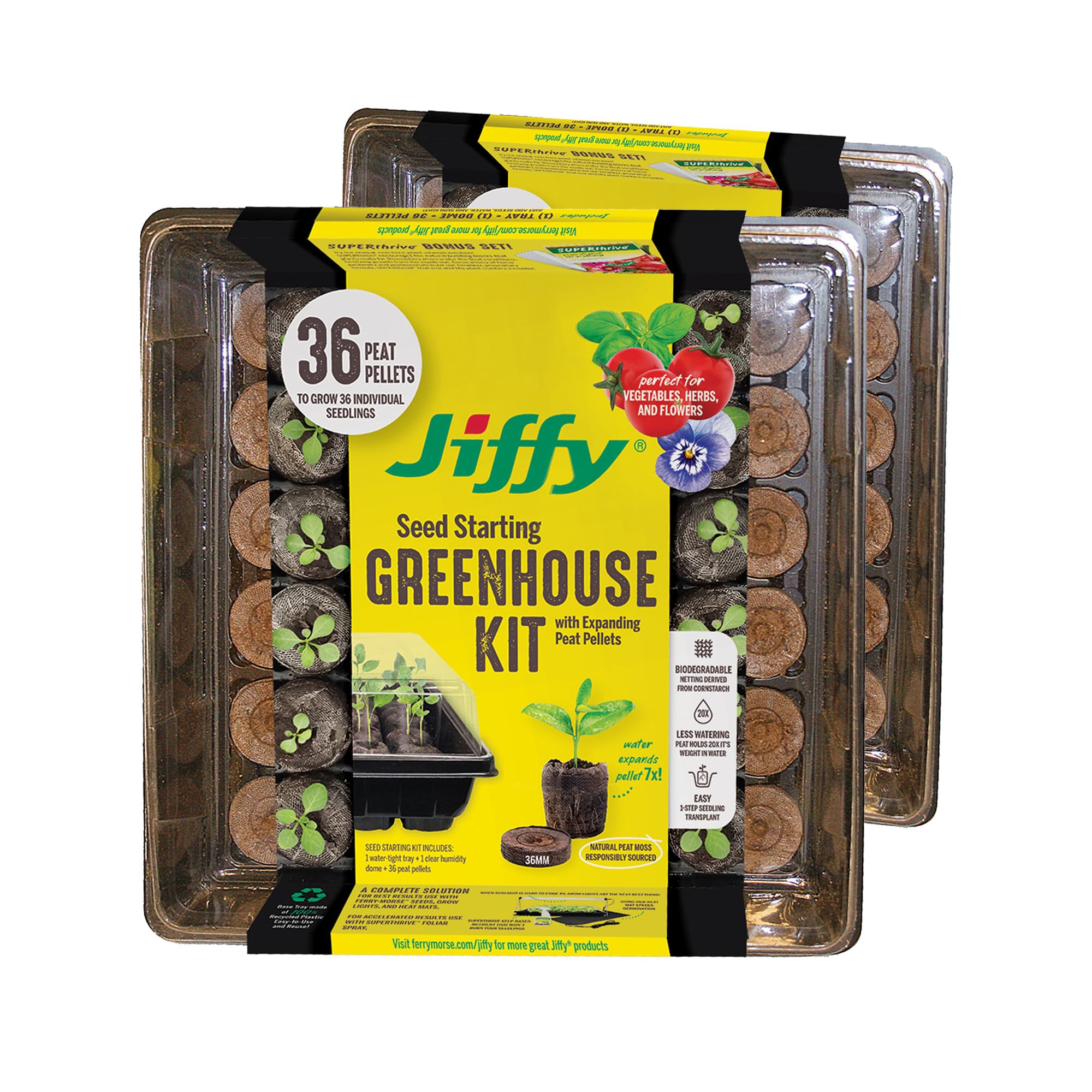 Jiffy Seed Starting Tray Kit - 36 Cell Germination Tray, Portable - 2 Pack, 72 Pellets - Plastic