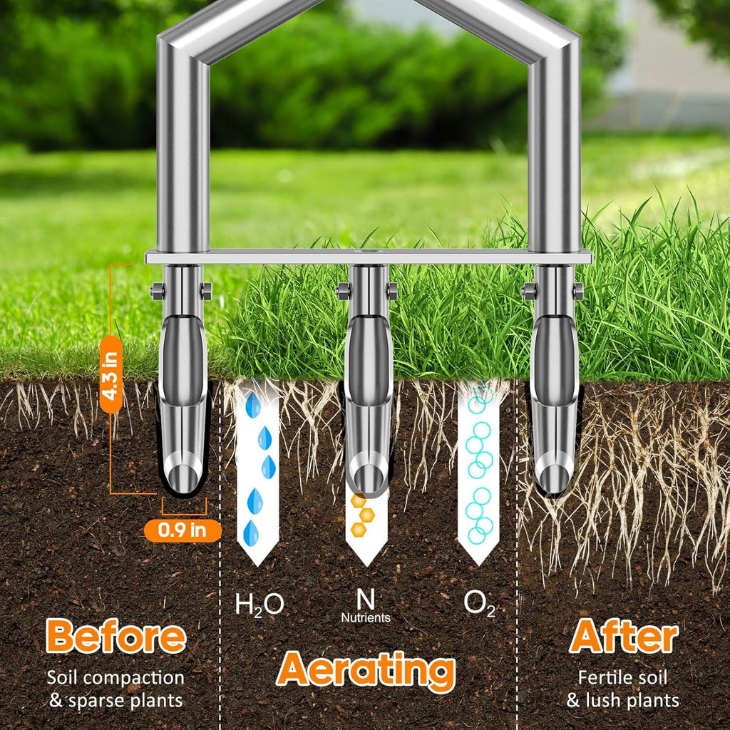 Heavy Duty Steel Hollow Tine Core Aerator for Clay Soil, Non-Clog - Blue