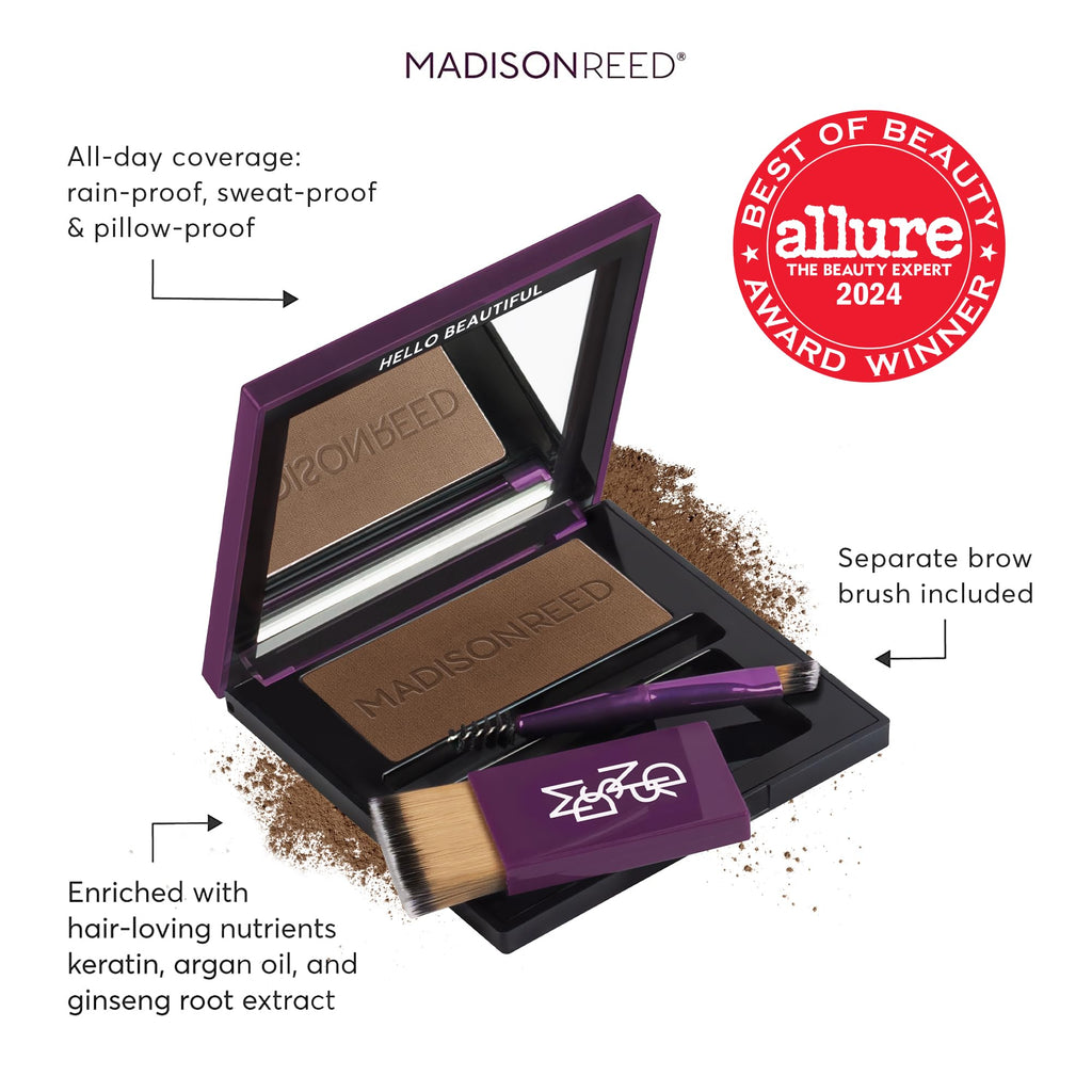 Madison Reed Root Touch Up Powder + Brow Filler – Terra Medium Brown, Instant Gray Coverage, Conceals Roots & Fills Brows, For Hairlines & Thinning Hair, Temporary, 0.13 oz (60 Uses)