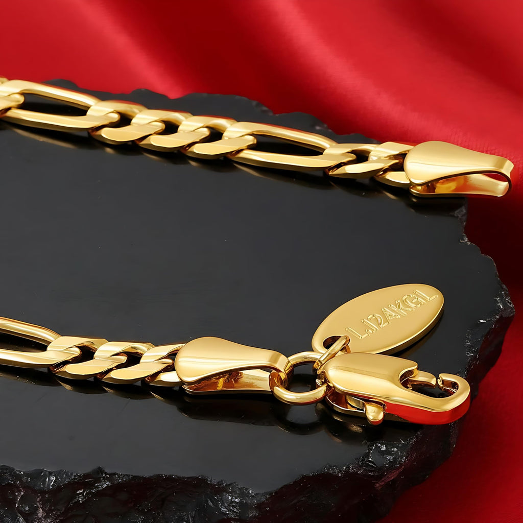 LIFETIME JEWELRY 4mm Figaro Chain Anklet for Women Men & Teen 24k Gold Plated (Gold, 9)