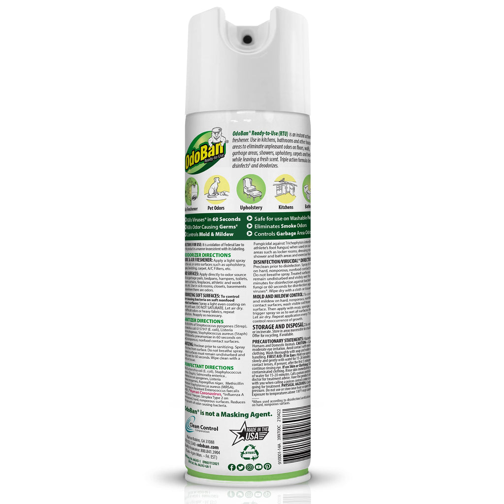 OdoBan Ready-to-Use Disinfectant and Odor Eliminator, Cleaner and Fabric/Air Freshener, Set of 2, 14.6 Ounce 360-Degree Continuous Spray and 32 Ounce Trigger Spray, Original Eucalyptus Scent