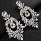 XSBODY Costume Silver Large Rhinestone Earrings Dangling Trendy Bling Oversized Statement Earrings For Women Formal (Silver-01)