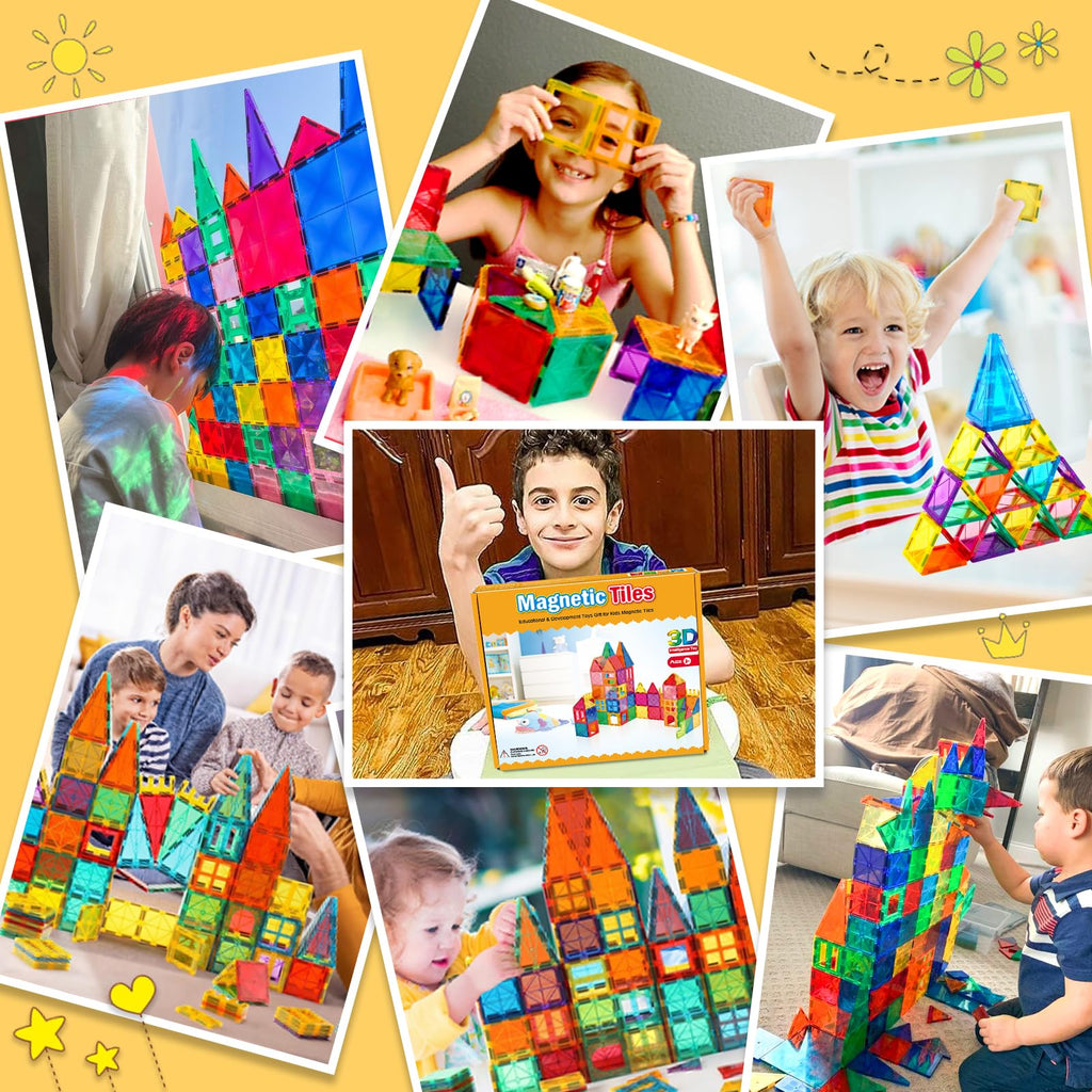 NVHH 100PCS Magnetic Tiles Blocks for Kids Ages 3-5 4-8 STEM Learning Toys