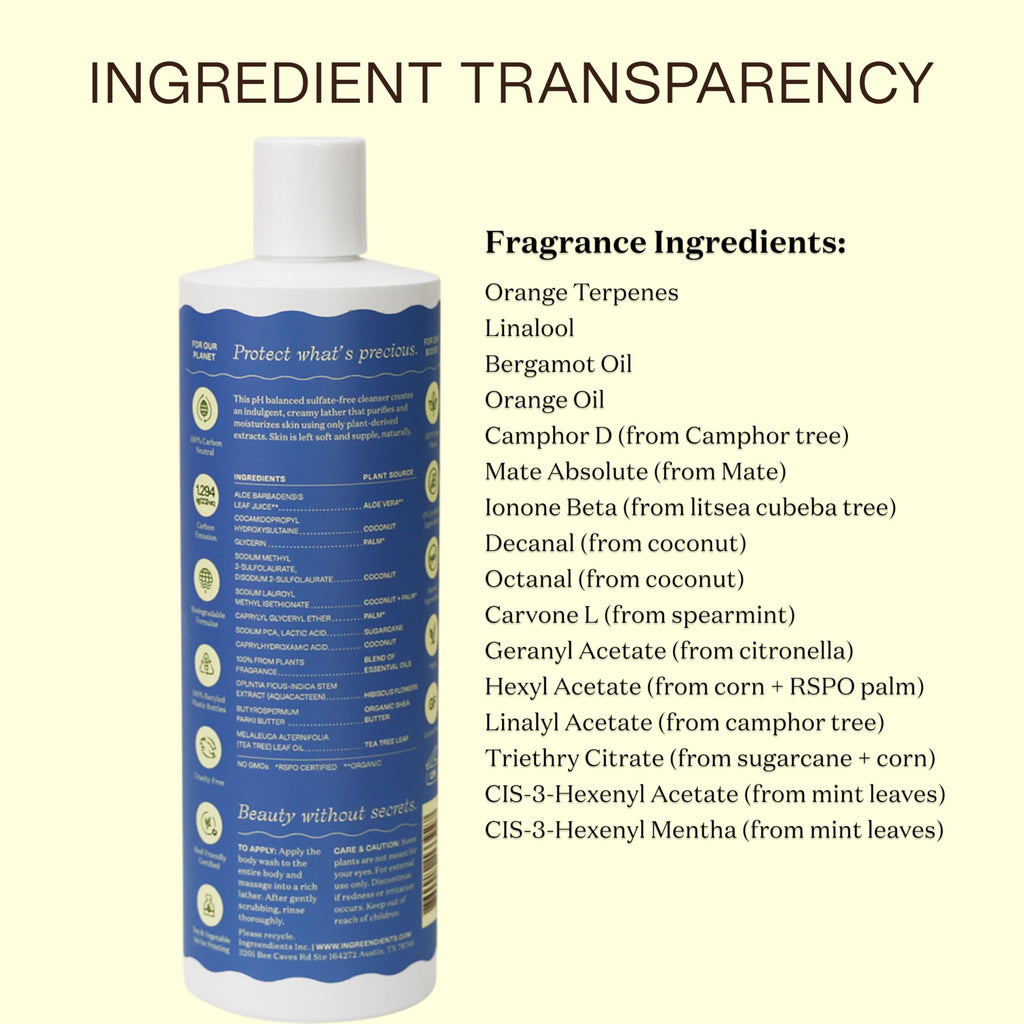 Ingreendients Moisturizing Body Wash For Sensitive, Dry & All Skin Types - pH Balanced, Natural, Organic, Non-Toxic, Vegan, Sulfate-Free, Paraben-Free, Gluten-Free (16 FL. OZ)